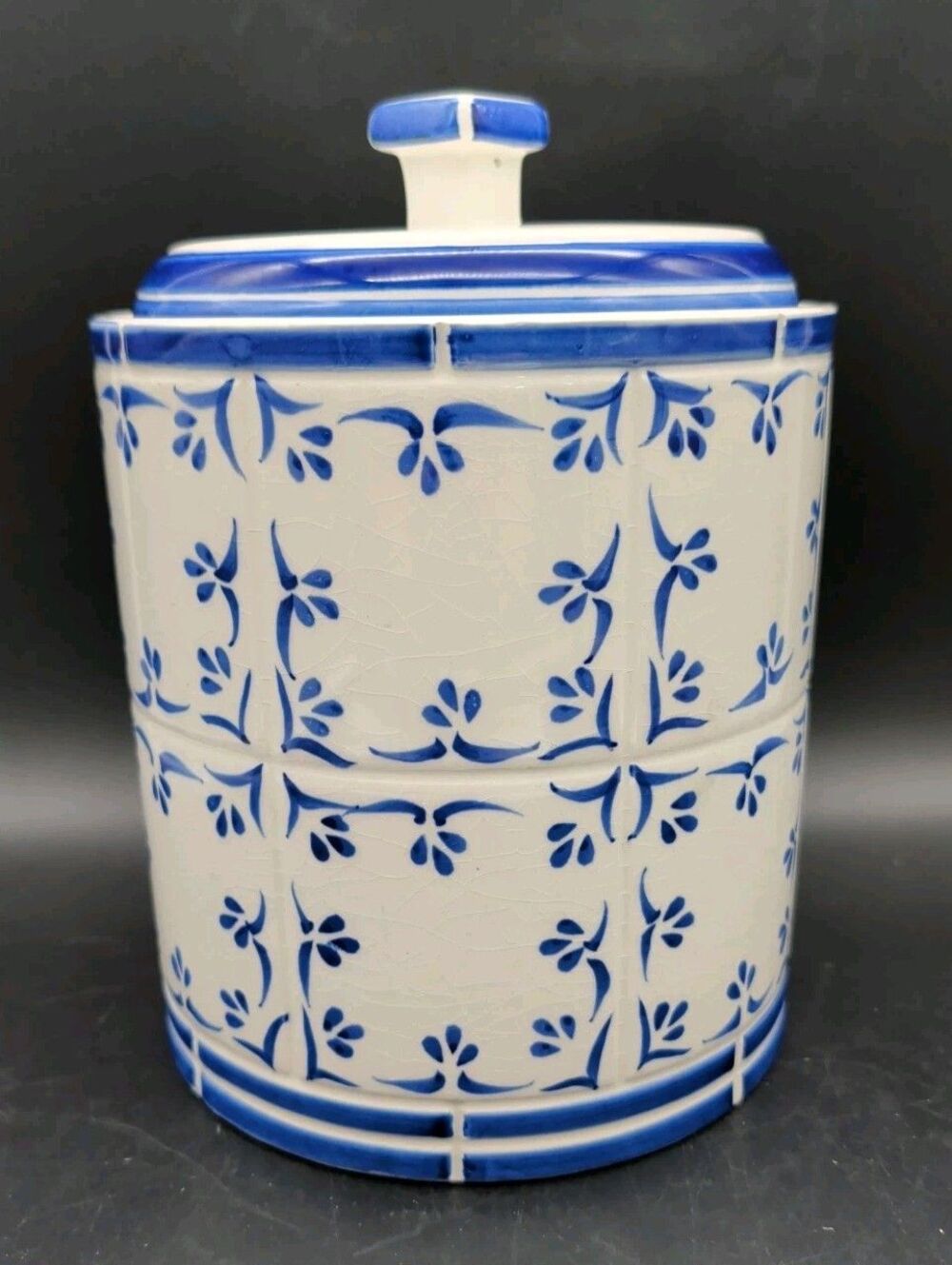 Cardinal Extra Large Ceramic Canister Blue & White Hand Painted Floral 9"